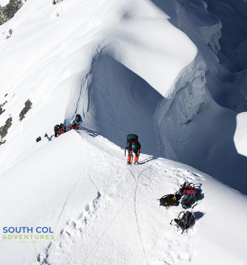 Ascending Following The Island Peak Climbing Route