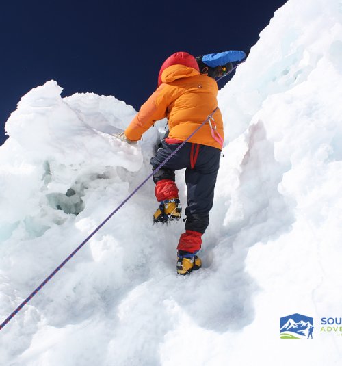 Ascending On Snowy Slope During Mera Peak Expedition