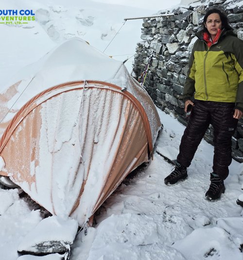Snowy Tent At Mera High Camp