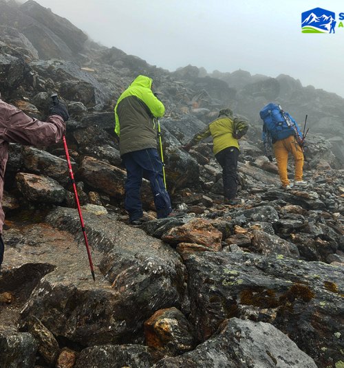 Trekkers Advancing Towards Mera Peak Base Camp